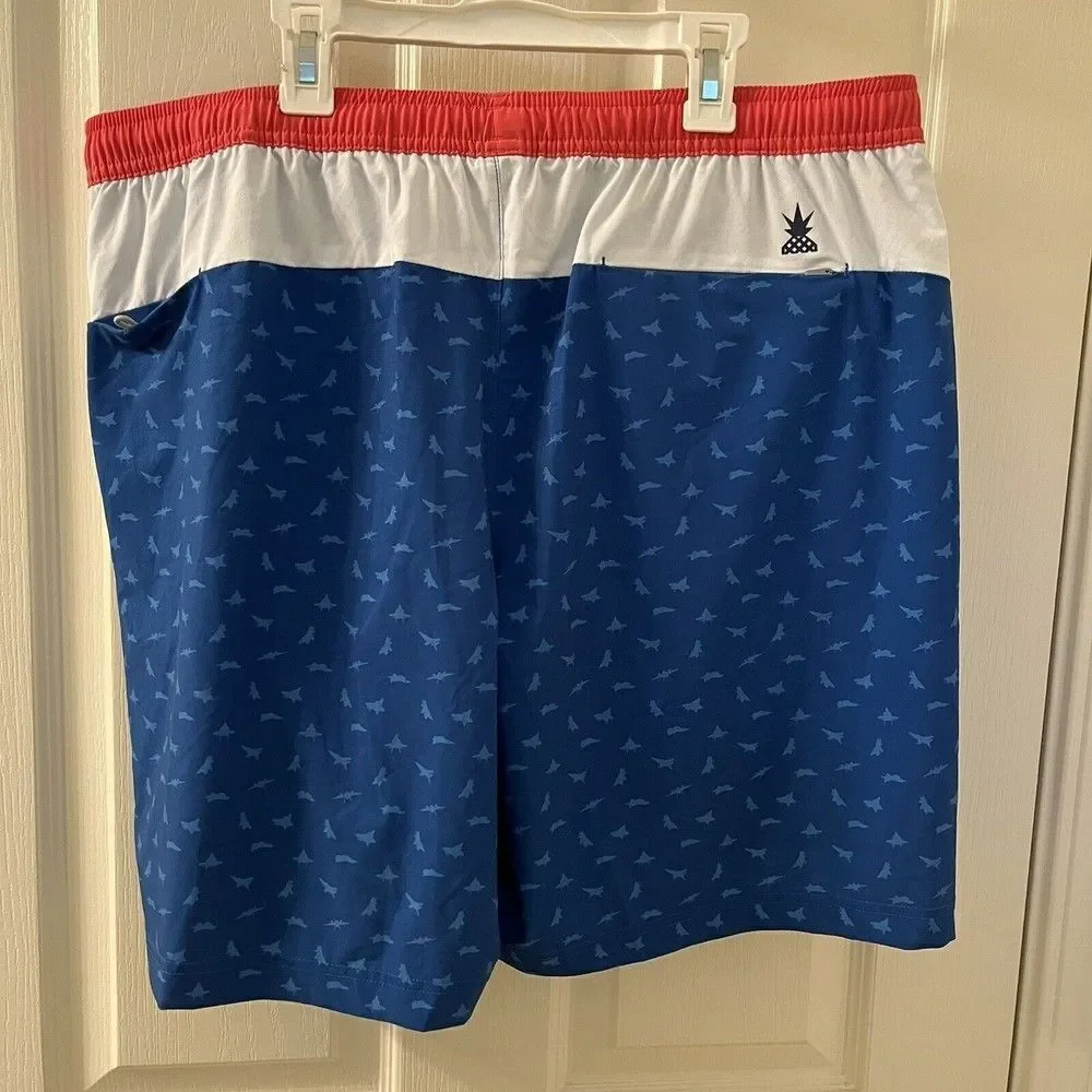 Chubbies Fighter Jets Planes Swim Trunks Board Shorts Red White Blue Men's 2XL